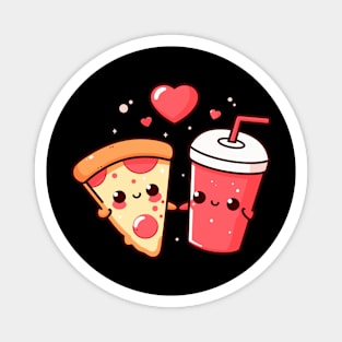 Kawaii Pepperoni Pizza Slice and Cola Drink with Hearts | Pizza and Chill | Pizza Lovers Magnet